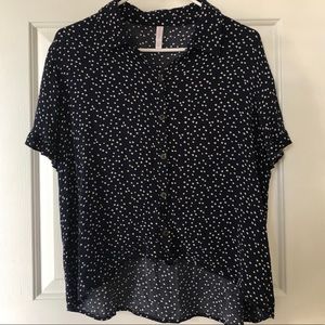 Xhilaration Blue Blouse White Polka XXL